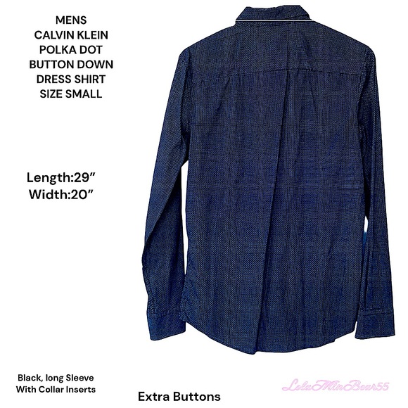 MENS CALVIN KLEIN POLKA DOT LONG SLEEVE DRESS SHIRT NWOT-EXTRA BUTTONS SIZE SM - Picture 3 of 10